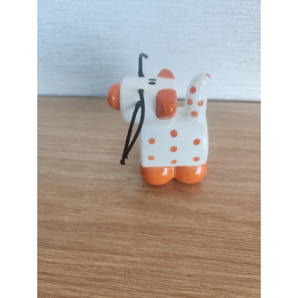 Whimsical 2Kewt Ceramic‎ Orange Polka Dot Cat Figurine Rope Whiskers Decorative